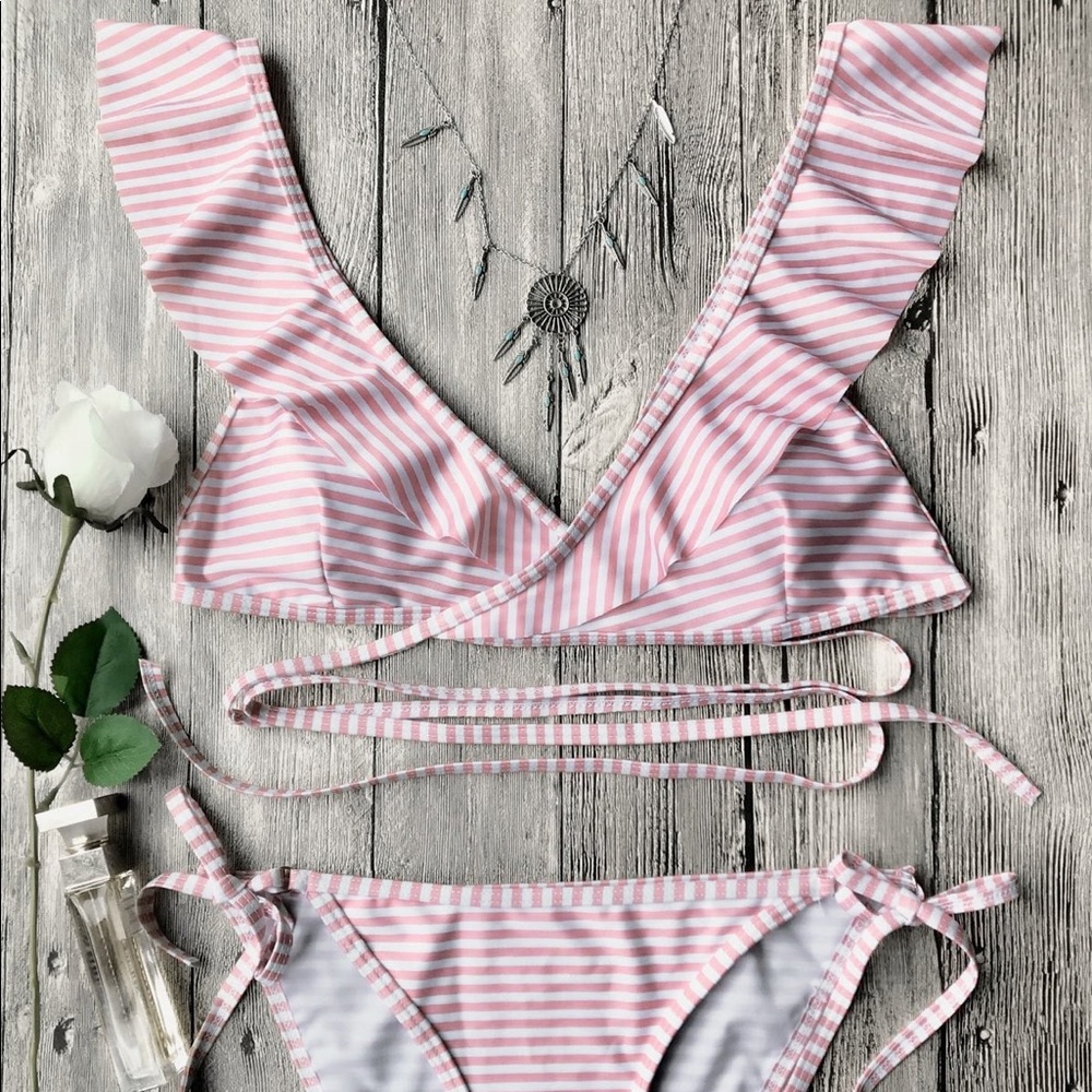 NWT zaful pin stripe wrap around bikini